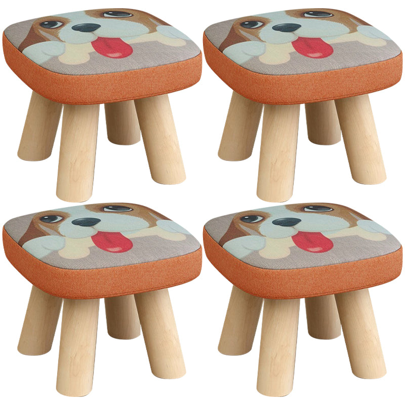 Linen Ottoman Animal Print with Four Legs Scratch Resistant Modern Square Cube Ottoman