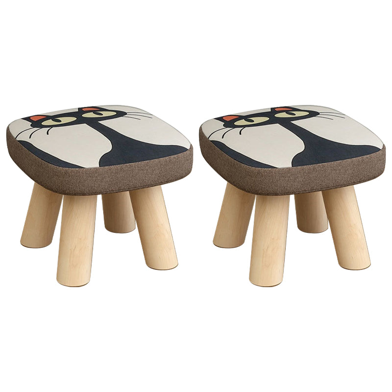 Linen Ottoman Animal Print with Four Legs Scratch Resistant Modern Square Cube Ottoman