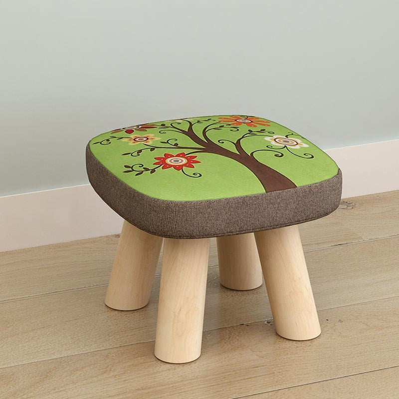 Linen Ottoman Animal Print with Four Legs Scratch Resistant Modern Square Cube Ottoman