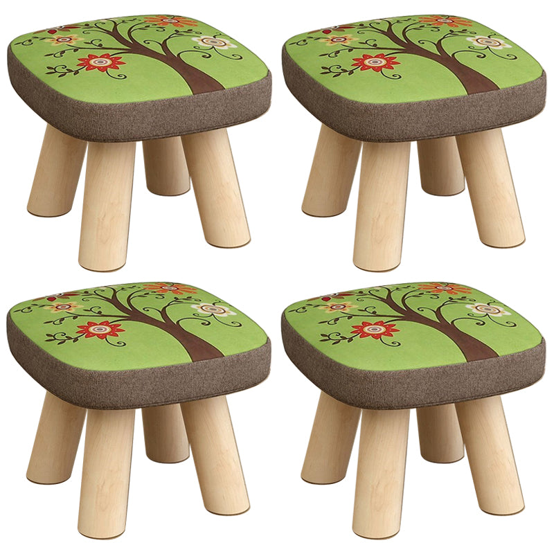 Linen Ottoman Animal Print with Four Legs Scratch Resistant Modern Square Cube Ottoman