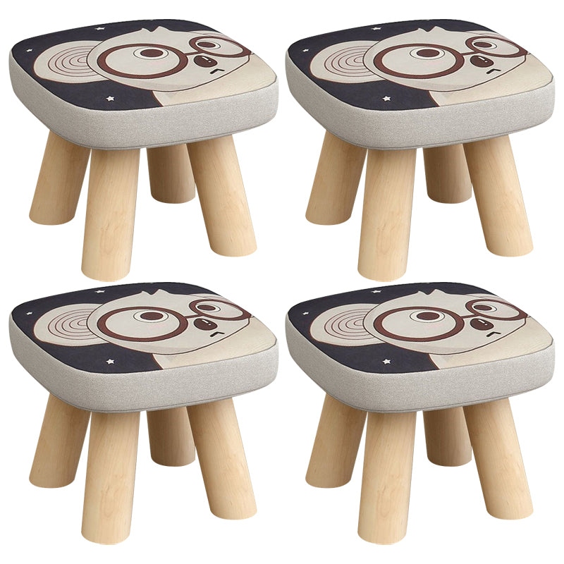 Linen Ottoman Animal Print with Four Legs Scratch Resistant Modern Square Cube Ottoman