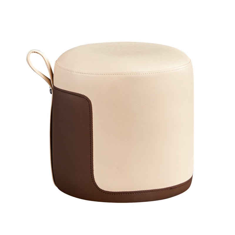 Modern Cylinder Shape Pouf Chair Contrast Color PU Leather Water Resistant Boucle Pouf