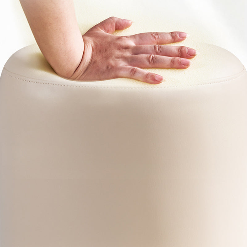 Modern Cylinder Shape Pouf Chair Contrast Color PU Leather Water Resistant Boucle Pouf