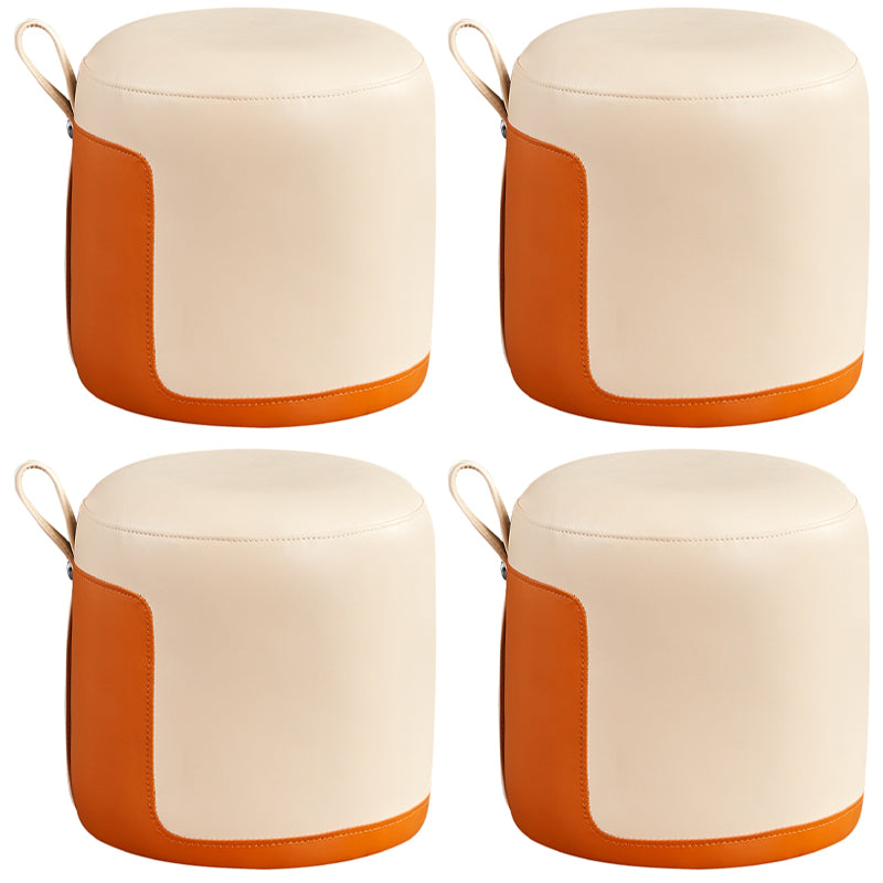 Modern Cylinder Shape Pouf Chair Contrast Color PU Leather Water Resistant Boucle Pouf