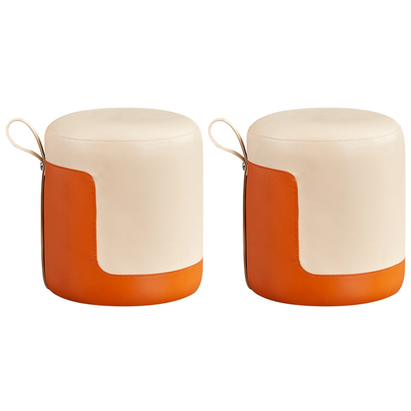 Modern Cylinder Shape Pouf Chair Contrast Color PU Leather Water Resistant Boucle Pouf