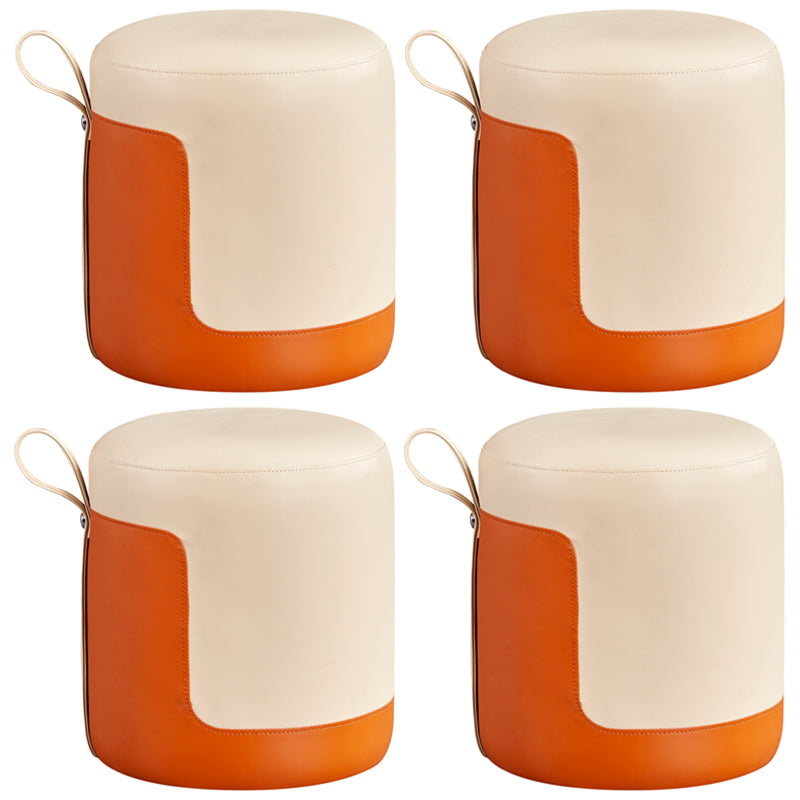 Modern Cylinder Shape Pouf Chair Contrast Color PU Leather Water Resistant Boucle Pouf