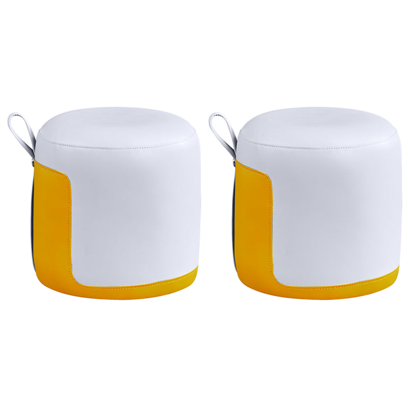 Modern Cylinder Shape Pouf Chair Contrast Color PU Leather Water Resistant Boucle Pouf