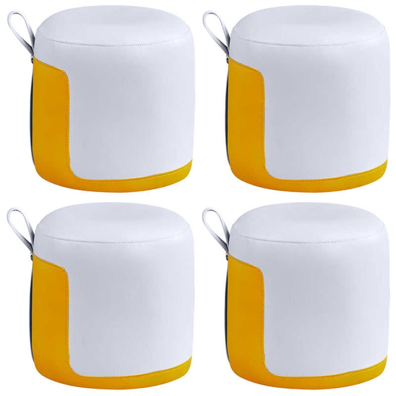 Modern Cylinder Shape Pouf Chair Contrast Color PU Leather Water Resistant Boucle Pouf