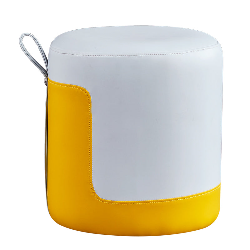 Modern Cylinder Shape Pouf Chair Contrast Color PU Leather Water Resistant Boucle Pouf