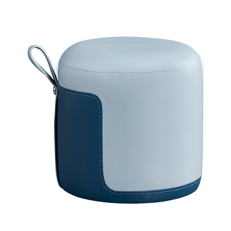 Modern Cylinder Shape Pouf Chair Contrast Color PU Leather Water Resistant Boucle Pouf