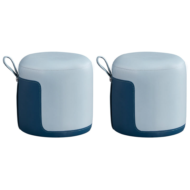 Modern Cylinder Shape Pouf Chair Contrast Color PU Leather Water Resistant Boucle Pouf