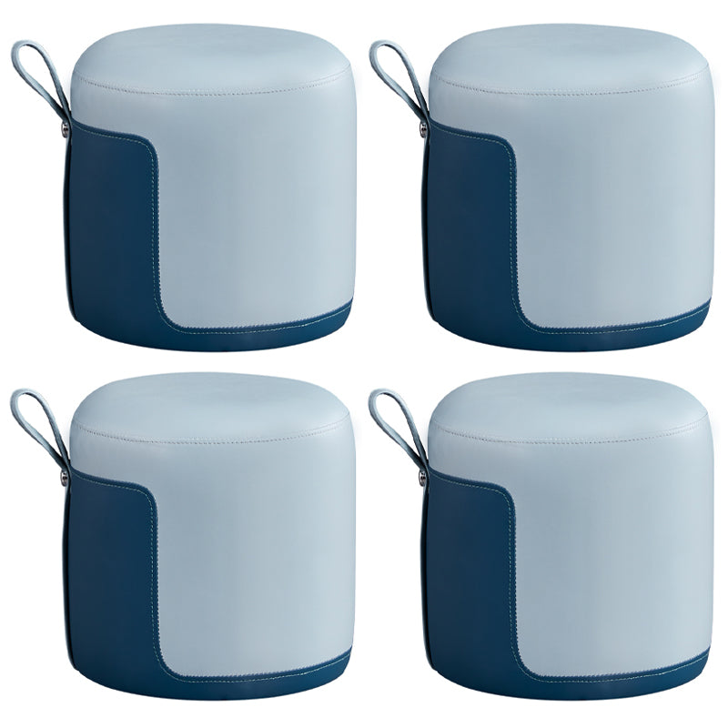 Modern Cylinder Shape Pouf Chair Contrast Color PU Leather Water Resistant Boucle Pouf