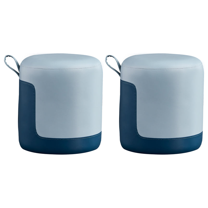 Modern Cylinder Shape Pouf Chair Contrast Color PU Leather Water Resistant Boucle Pouf