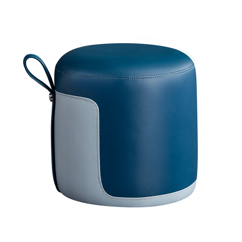 Modern Cylinder Shape Pouf Chair Contrast Color PU Leather Water Resistant Boucle Pouf