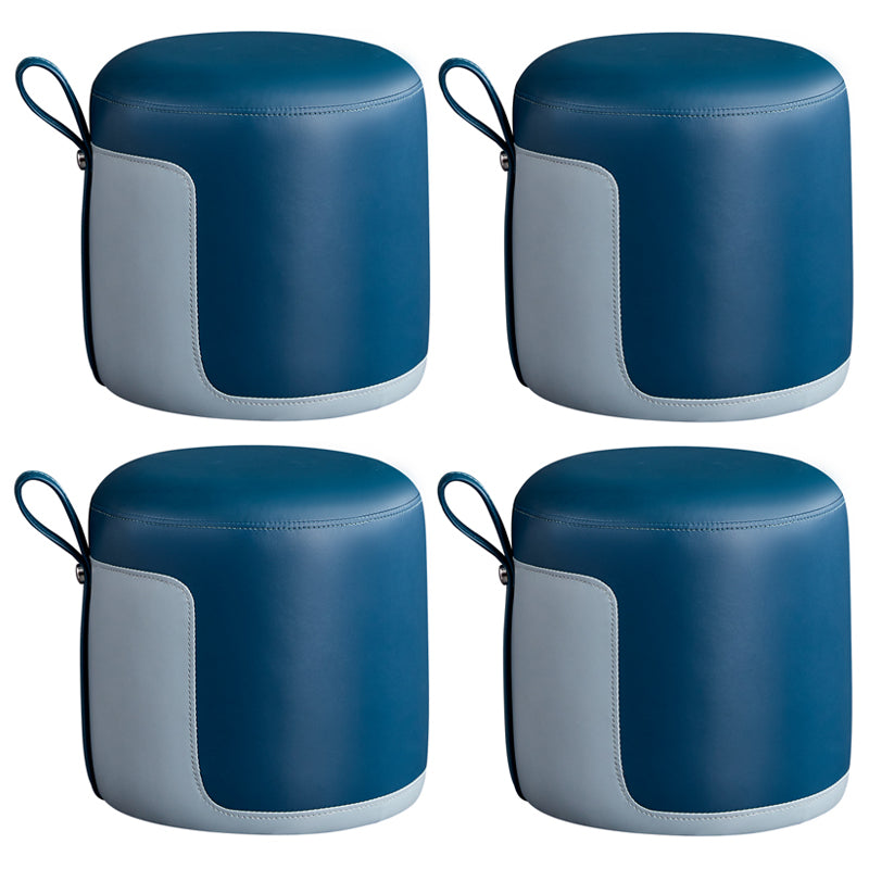 Modern Cylinder Shape Pouf Chair Contrast Color PU Leather Water Resistant Boucle Pouf