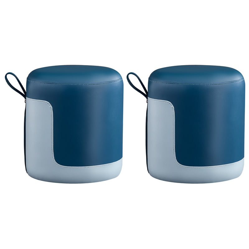 Modern Cylinder Shape Pouf Chair Contrast Color PU Leather Water Resistant Boucle Pouf