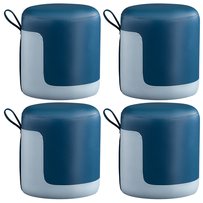 Modern Cylinder Shape Pouf Chair Contrast Color PU Leather Water Resistant Boucle Pouf