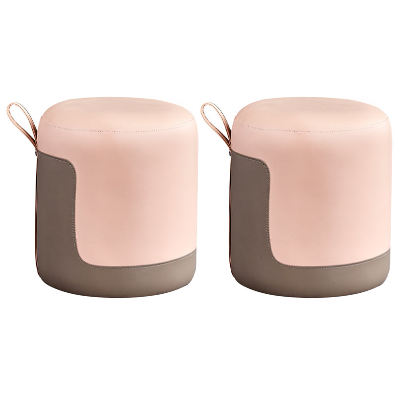 Modern Cylinder Shape Pouf Chair Contrast Color PU Leather Water Resistant Boucle Pouf