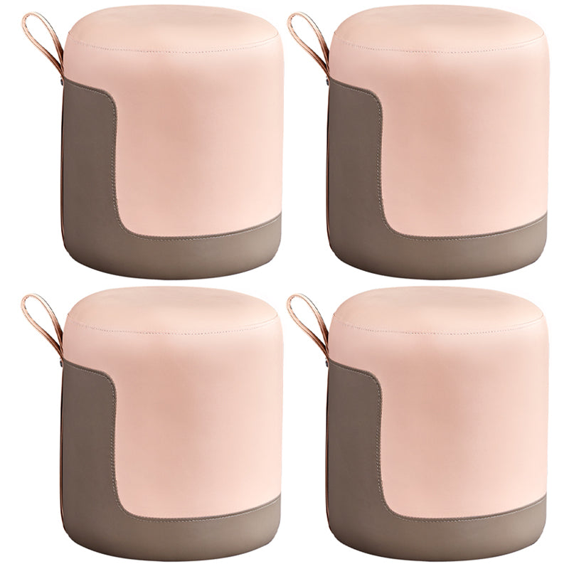 Modern Cylinder Shape Pouf Chair Contrast Color PU Leather Water Resistant Boucle Pouf