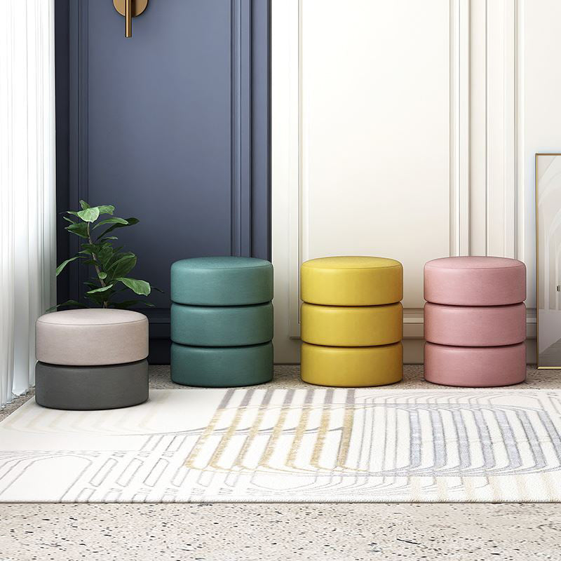 Modern Stain Resistant Standard Round Yellow Leather Ottoman for Living Room