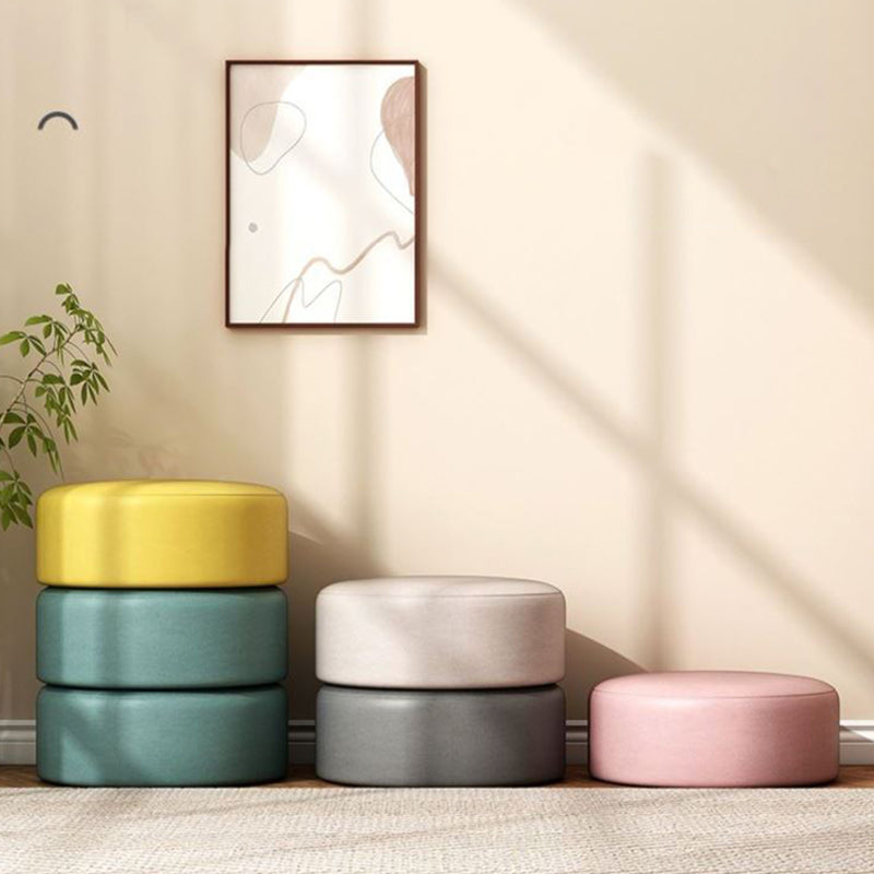 Modern Stain Resistant Standard Round Yellow Leather Ottoman for Living Room