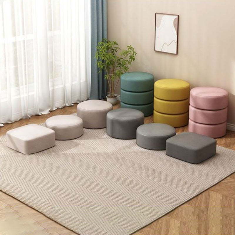 Modern Stain Resistant Standard Round Yellow Leather Ottoman for Living Room