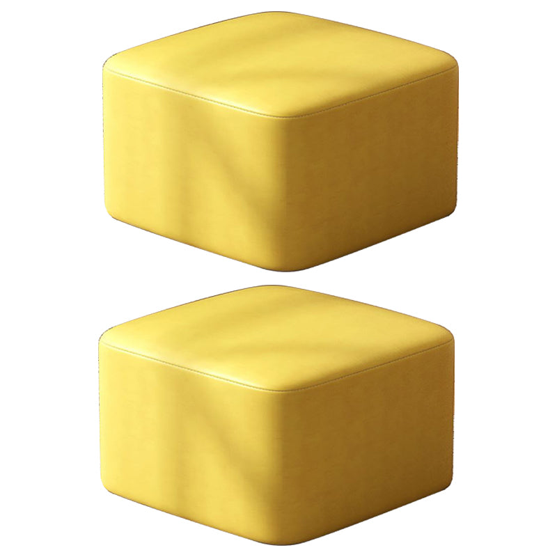 Modern Stain Resistant Standard Round Yellow Leather Ottoman for Living Room