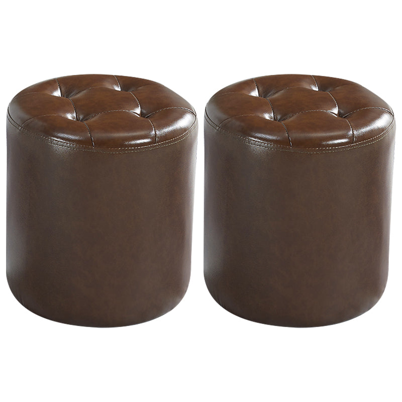 Modern Ottoman Water Resistant Tufted Leather Round Foot Stool Ottoman
