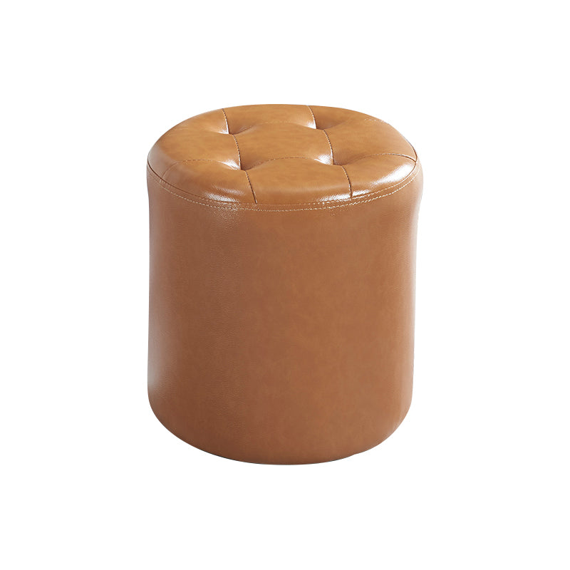 Modern Ottoman Water Resistant Tufted Leather Round Foot Stool Ottoman