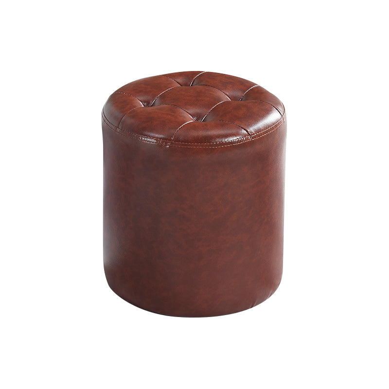 Modern Ottoman Water Resistant Tufted Leather Round Foot Stool Ottoman