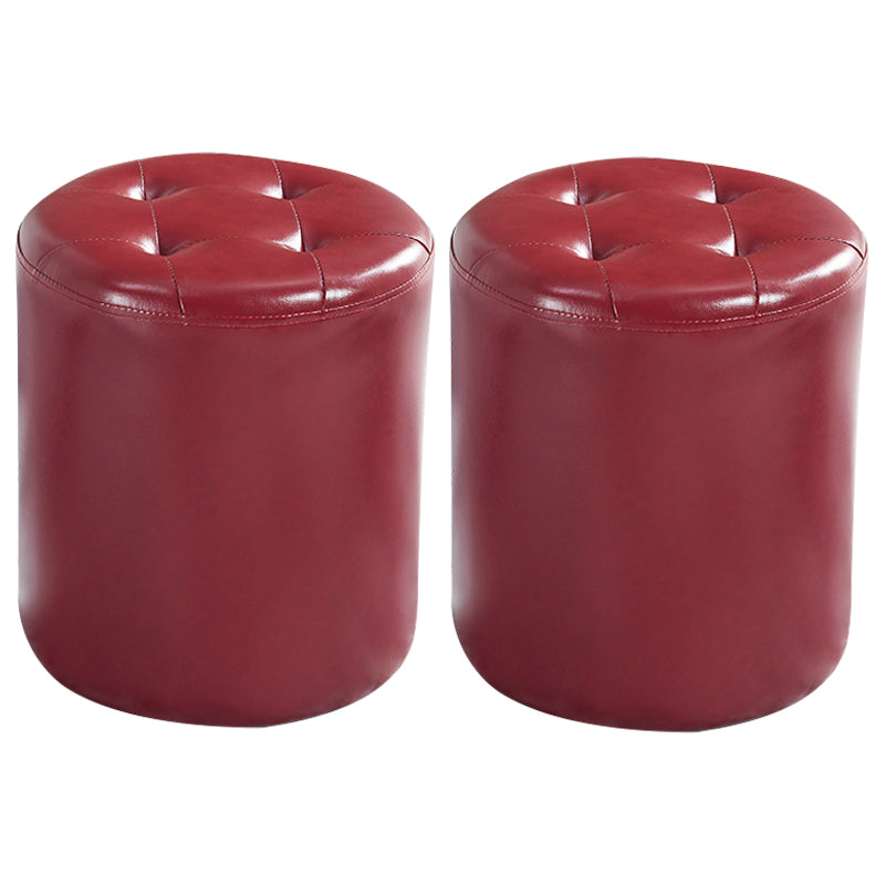 Modern Ottoman Water Resistant Tufted Leather Round Foot Stool Ottoman