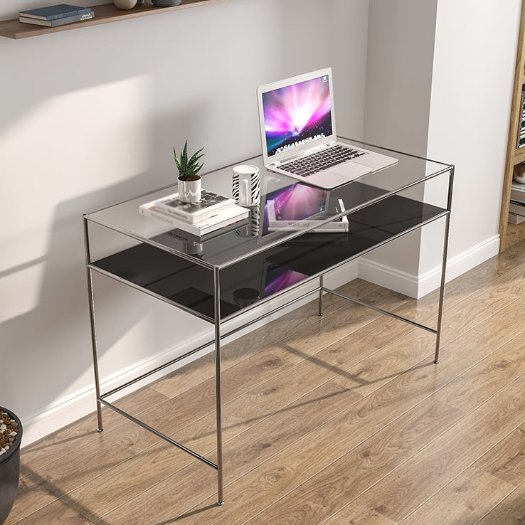 Glass Rectangular Writing Desk Modern Style Office Desk with Storage