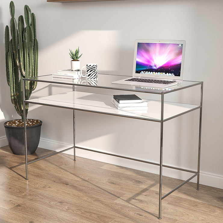 Glass Rectangular Writing Desk Modern Style Office Desk with Storage