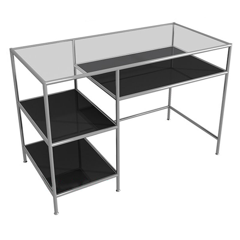 Glass Rectangular Writing Desk Contemporary Style Office Desk with Storage Shelves
