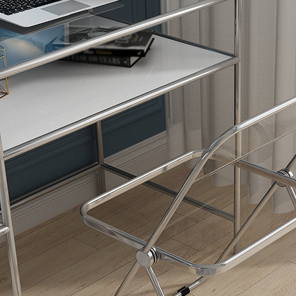 Glass Rectangular Writing Desk Contemporary Style Office Desk with Storage Shelves