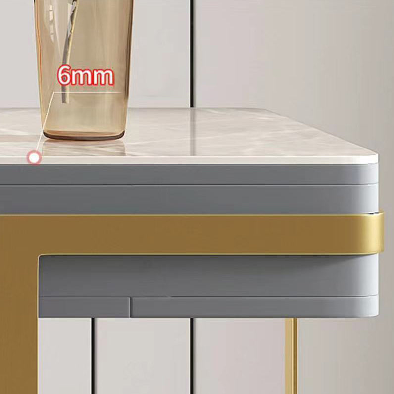 Glam Style 2-drawer Office Desk Sintered Stone Top Desk with Stainless Steel Legs