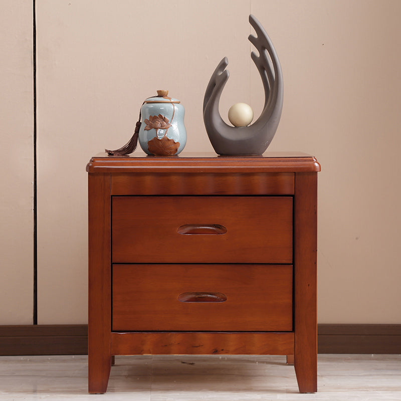 Modern Solid Wood Nightstand 2-Drawer Storage Oak 20 Inch H Night Table with Legs