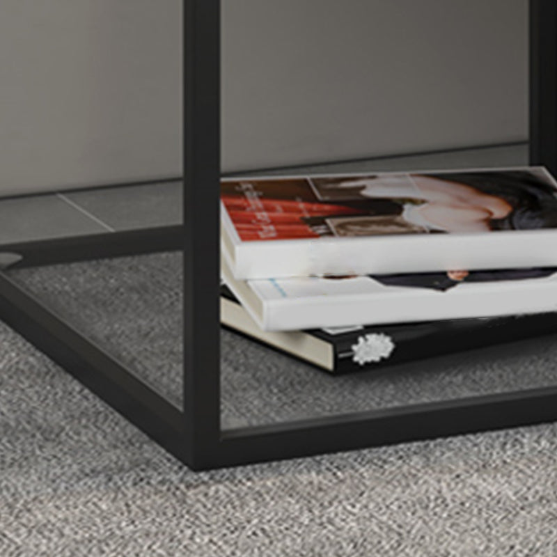 Modern 18 Inch H Night Table Metal Glass Top Open Storage Nightstand