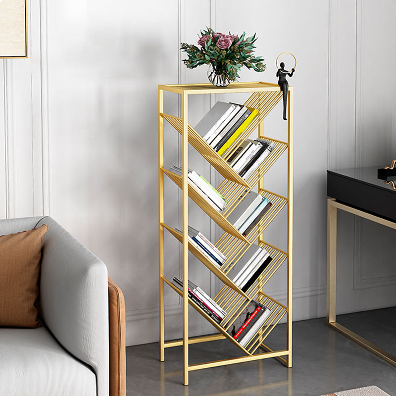 Modern Metal Bookshelf Geometric Open Shelf Bookcase in Burnish