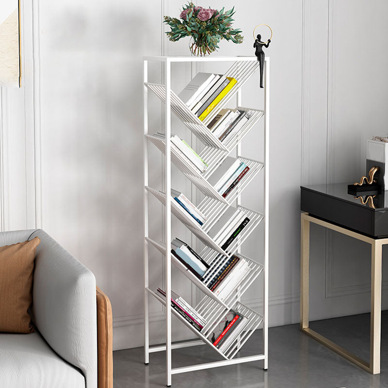 Modern Metal Bookshelf Geometric Open Shelf Bookcase in Burnish