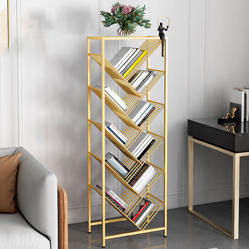 Modern Metal Bookshelf Geometric Open Shelf Bookcase in Burnish