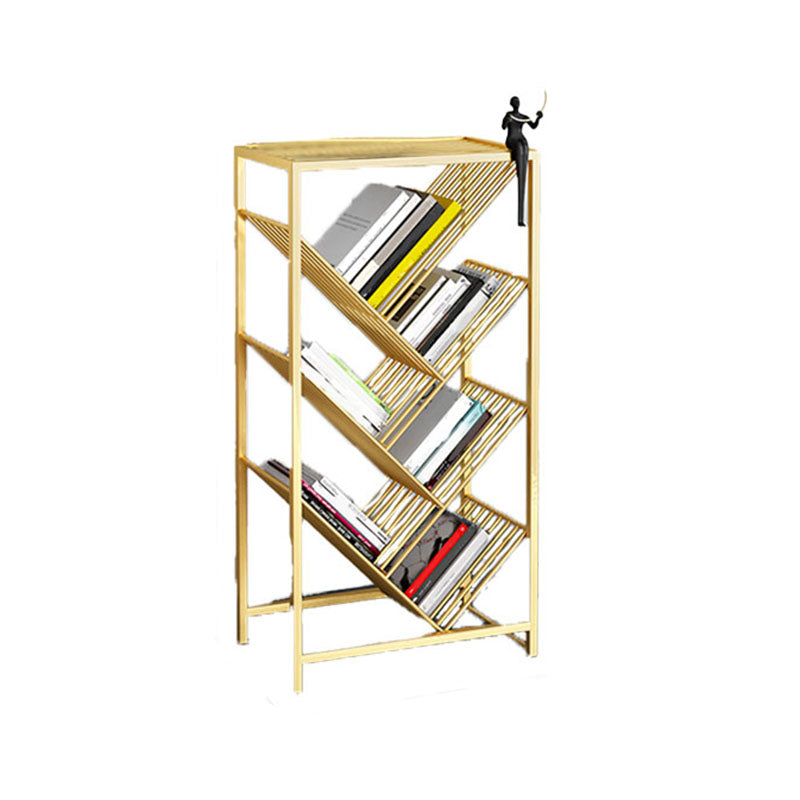 Modern Metal Bookshelf Geometric Open Shelf Bookcase in Burnish