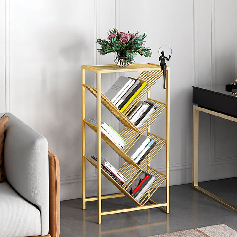 Modern Metal Bookshelf Geometric Open Shelf Bookcase in Burnish
