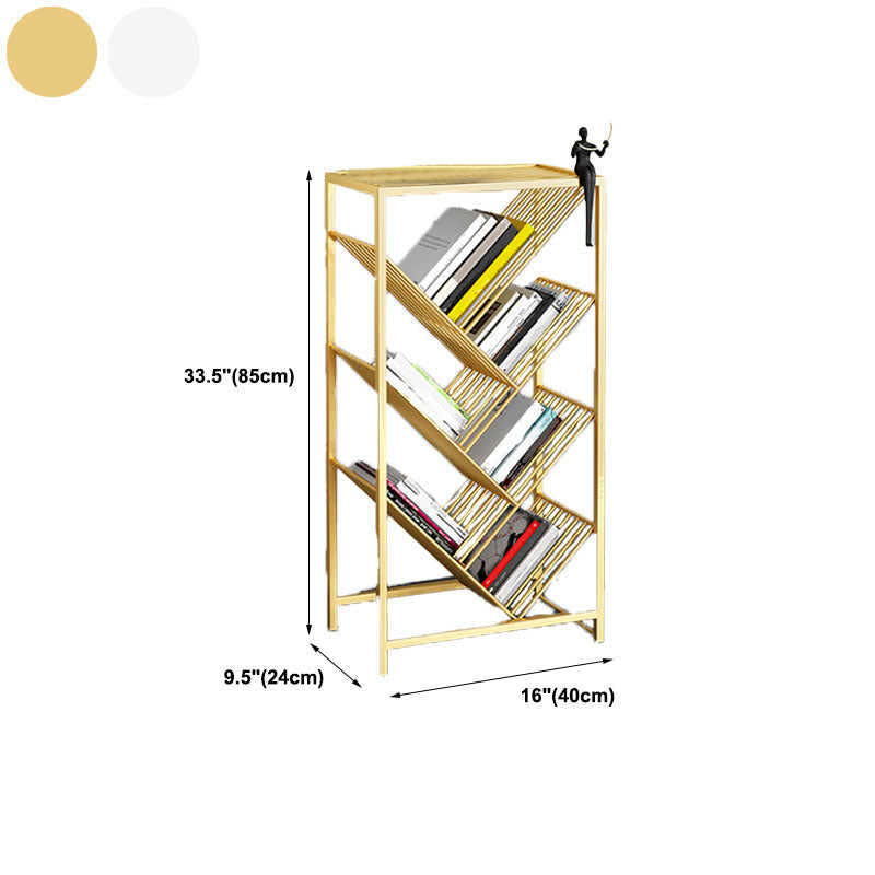 Modern Metal Bookshelf Geometric Open Shelf Bookcase in Burnish