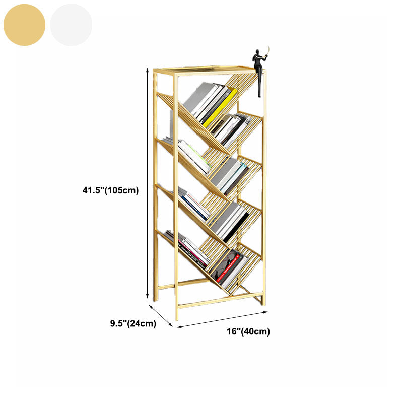 Modern Metal Bookshelf Geometric Open Shelf Bookcase in Burnish