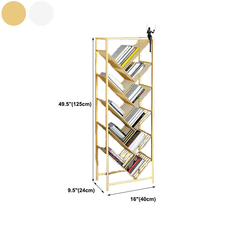 Modern Metal Bookshelf Geometric Open Shelf Bookcase in Burnish