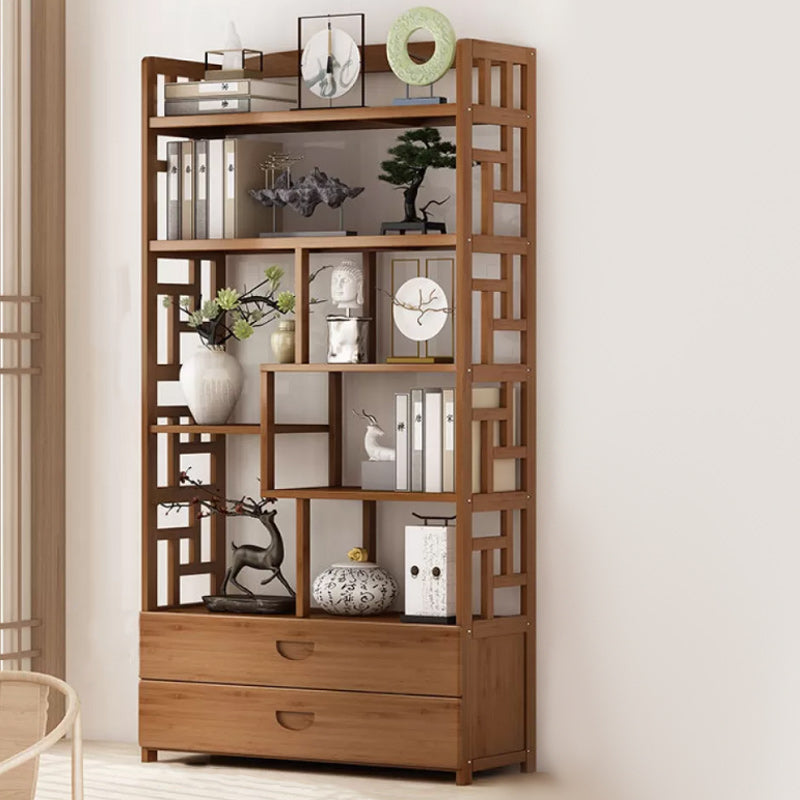 Brown Contemporary Style Standard Bookshelf Solid Bamboo Bookcase for Study Room