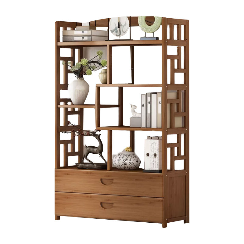 Brown Contemporary Style Standard Bookshelf Solid Bamboo Bookcase for Study Room