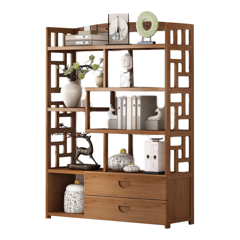 Brown Contemporary Style Standard Bookshelf Solid Bamboo Bookcase for Study Room