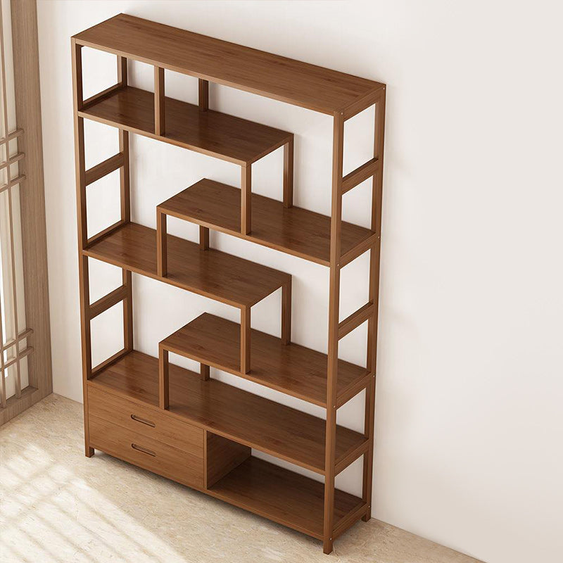 Brown Contemporary Style Standard Bookshelf Solid Bamboo Bookcase for Study Room